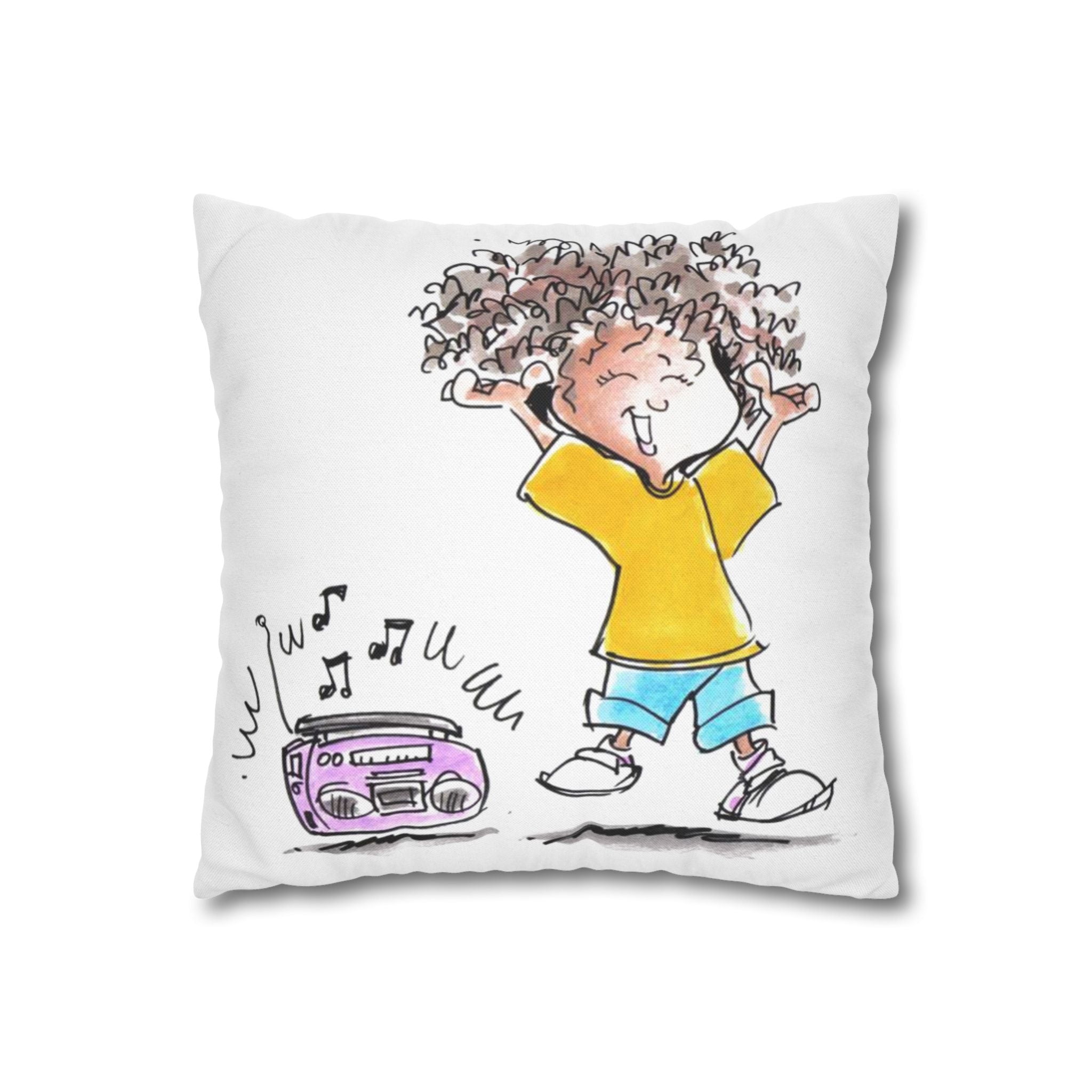 Kids Dancing Cartoon Pillowcase — 'My Loveable Little Monster' Boombox Throw Pillowcase