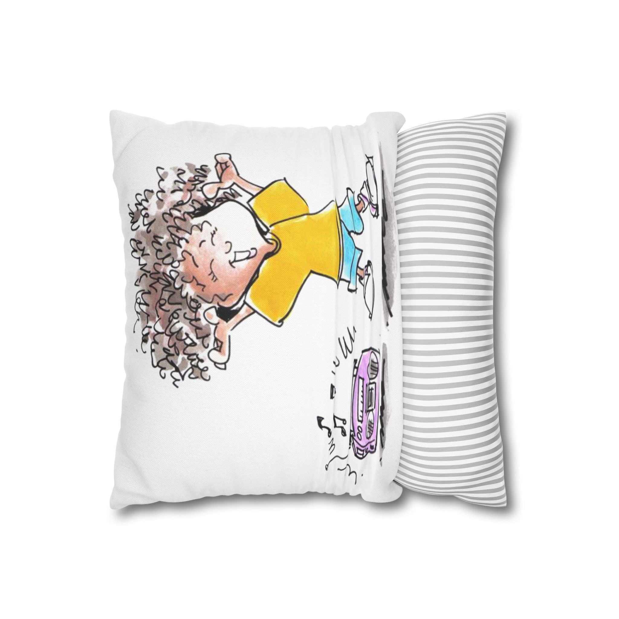 Kids Dancing Cartoon Pillowcase — 'My Loveable Little Monster' Boombox Throw Pillowcase