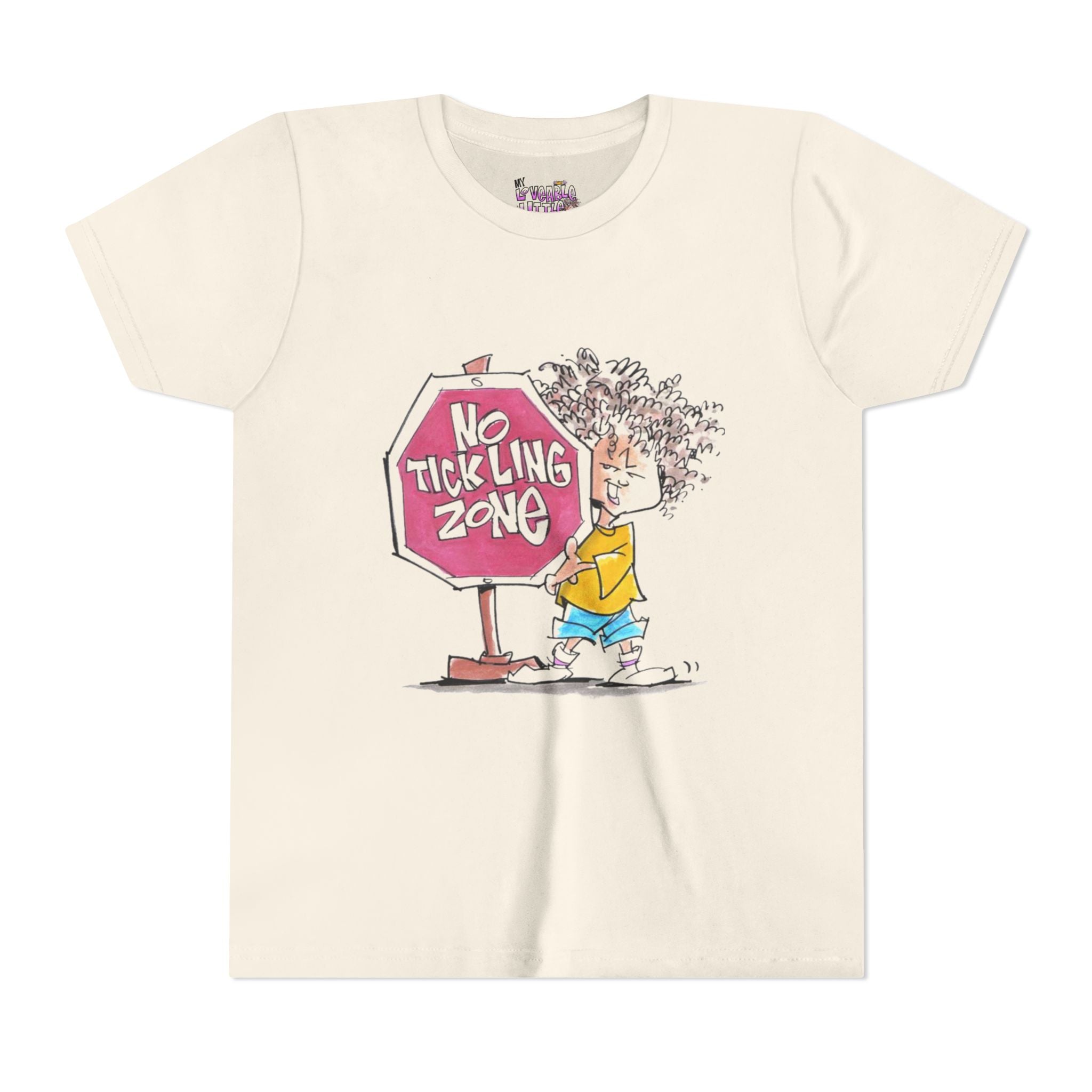 No Tickling Zone youth tee | Kid cartoon sign illustration