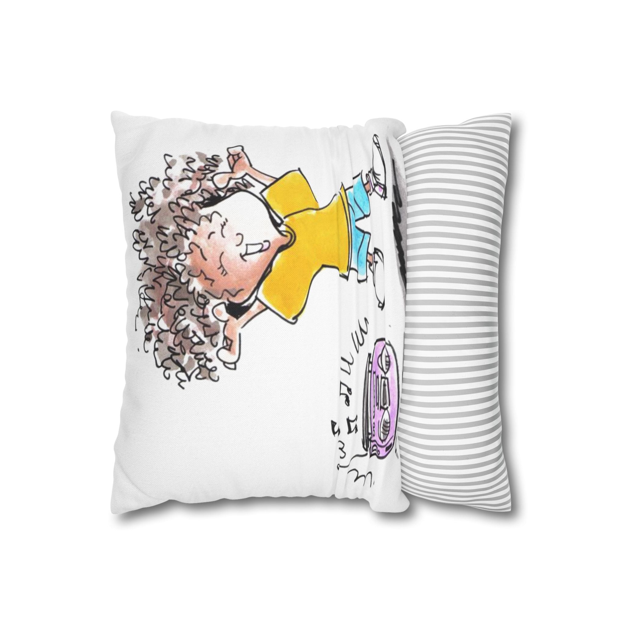 Kids Dancing Cartoon Pillowcase — 'My Loveable Little Monster' Boombox Throw Pillowcase
