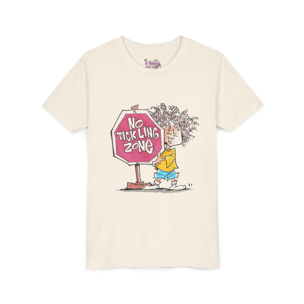 No Tickling Zone youth tee | Kid cartoon sign illustration