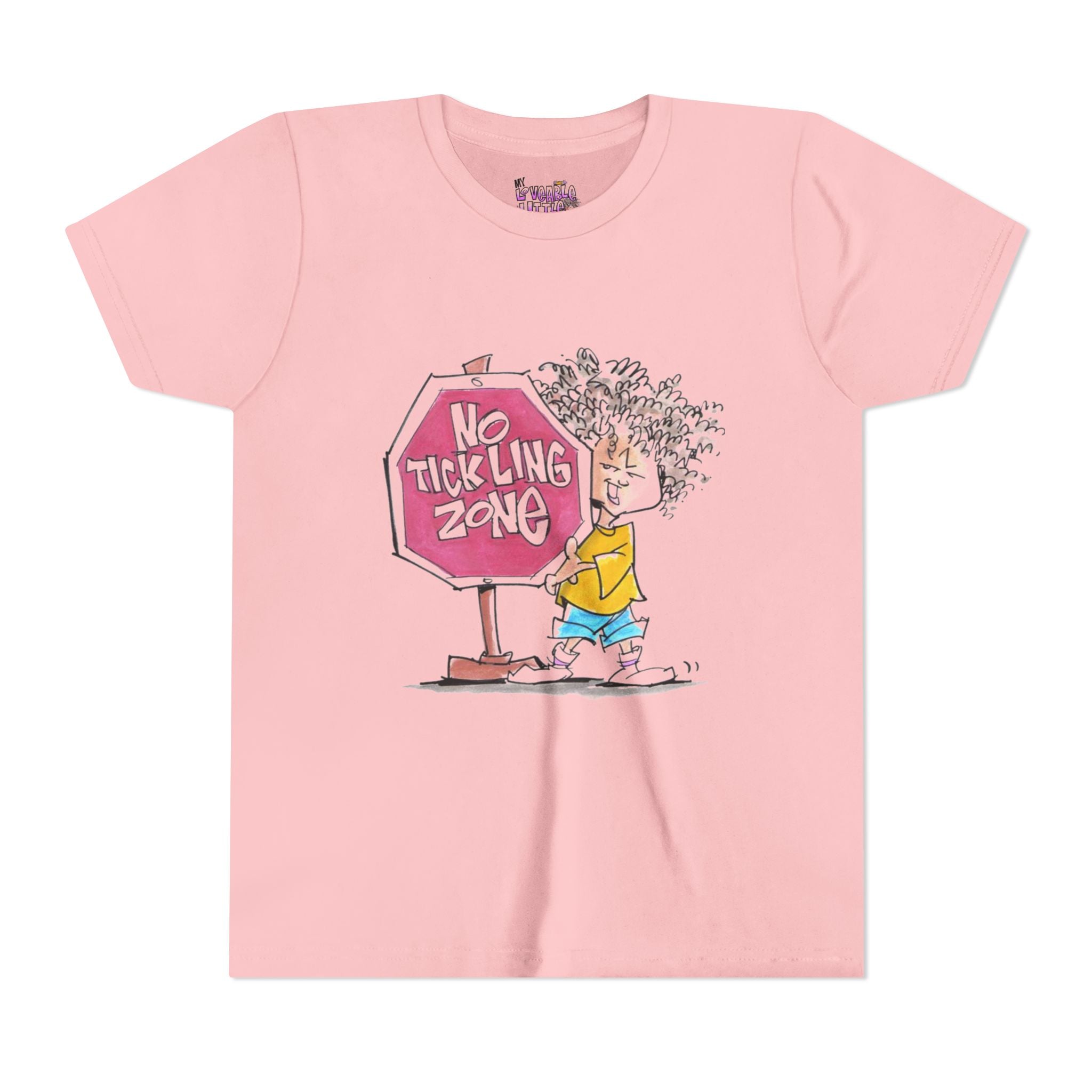 No Tickling Zone youth tee | Kid cartoon sign illustration