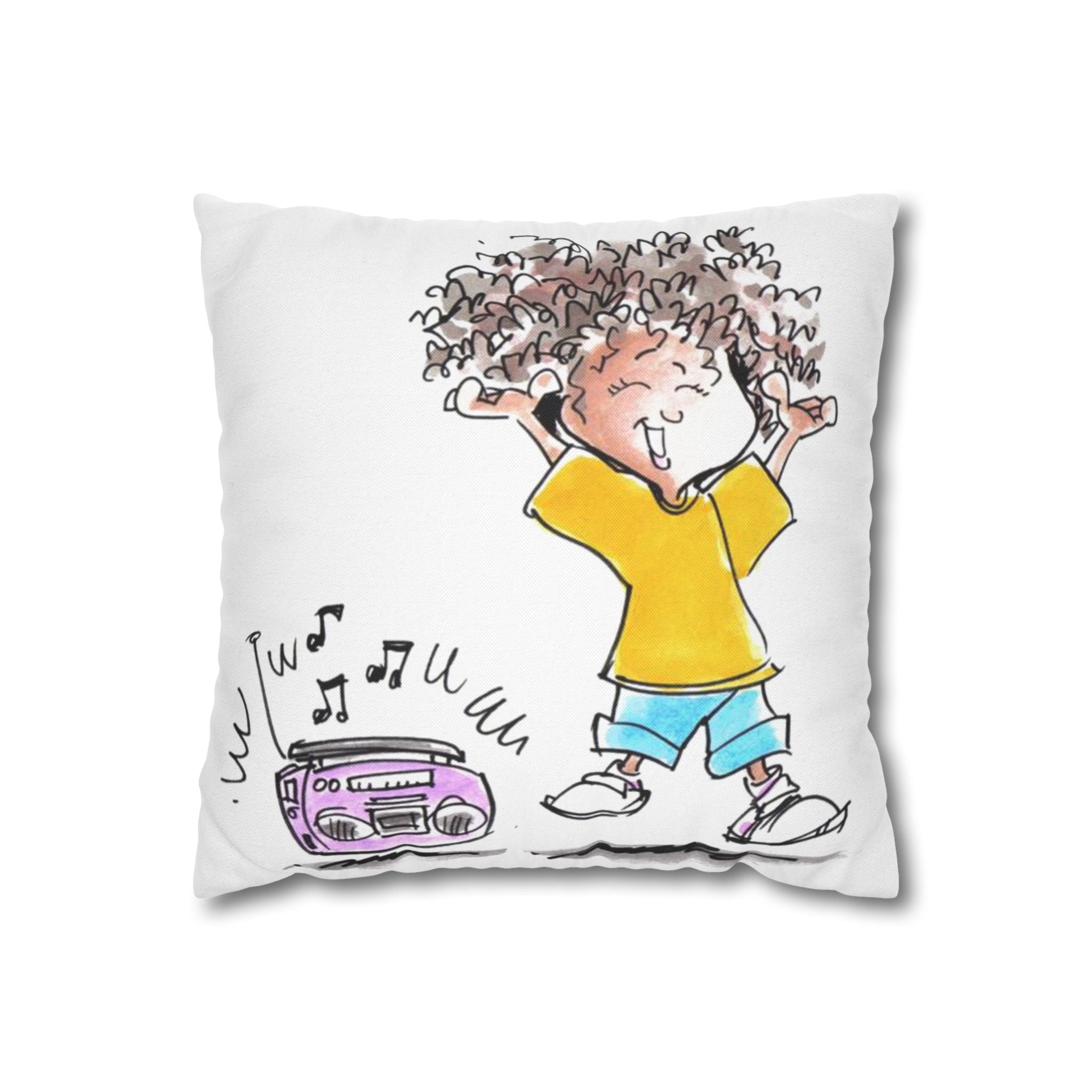 Kids Dancing Cartoon Pillowcase — 'My Loveable Little Monster' Boombox Throw Pillowcase