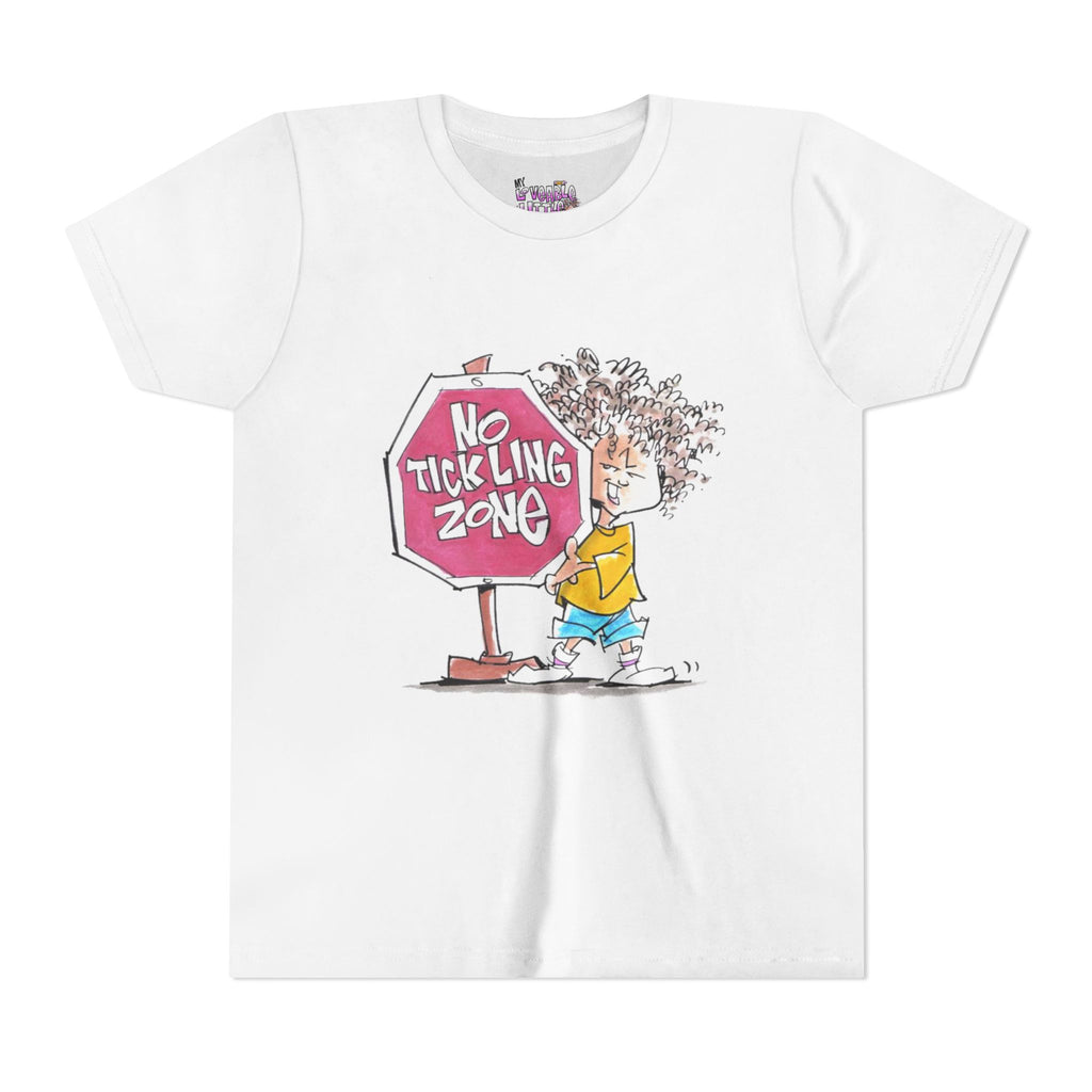 No Tickling Zone youth tee | Kid cartoon sign illustration