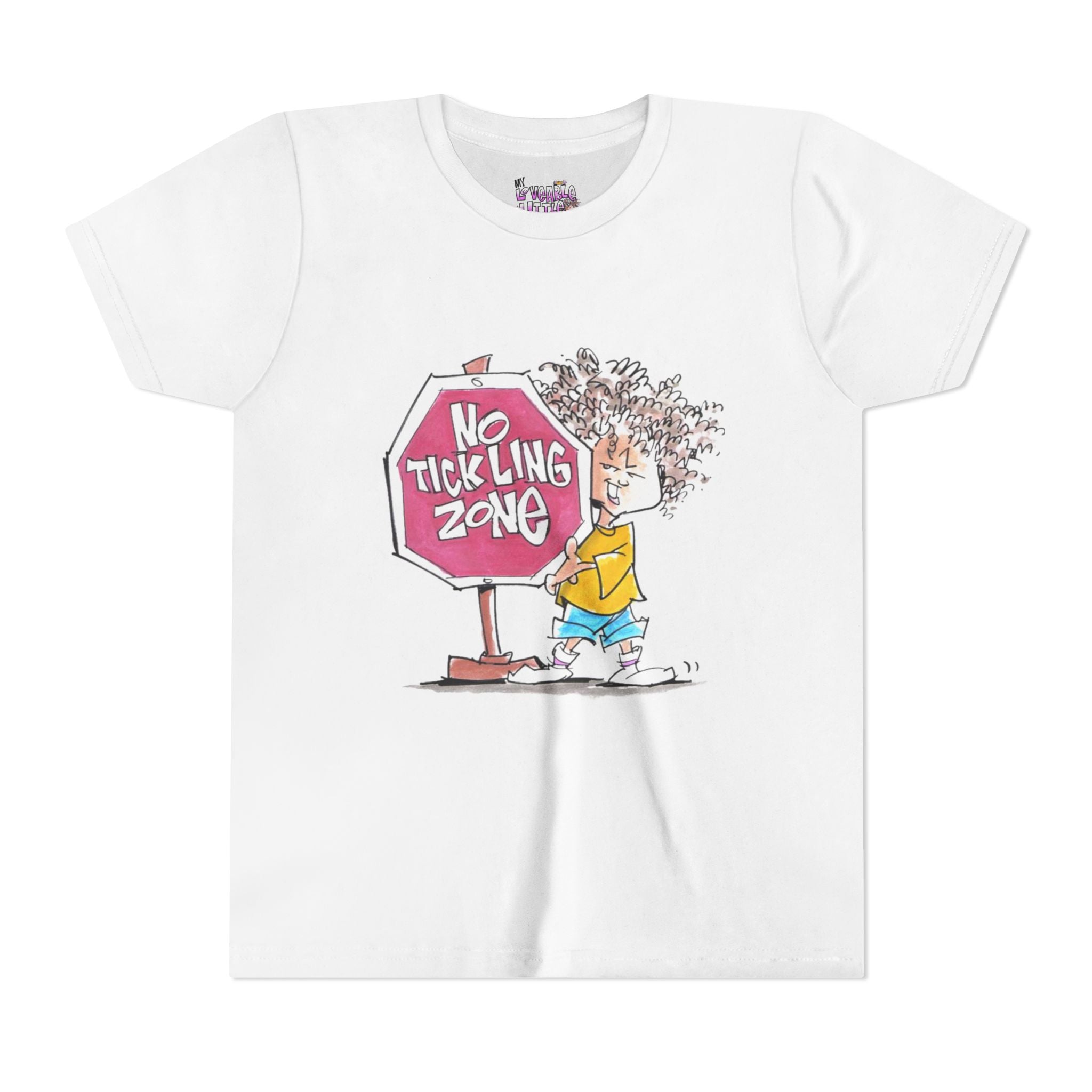 No Tickling Zone youth tee | Kid cartoon sign illustration