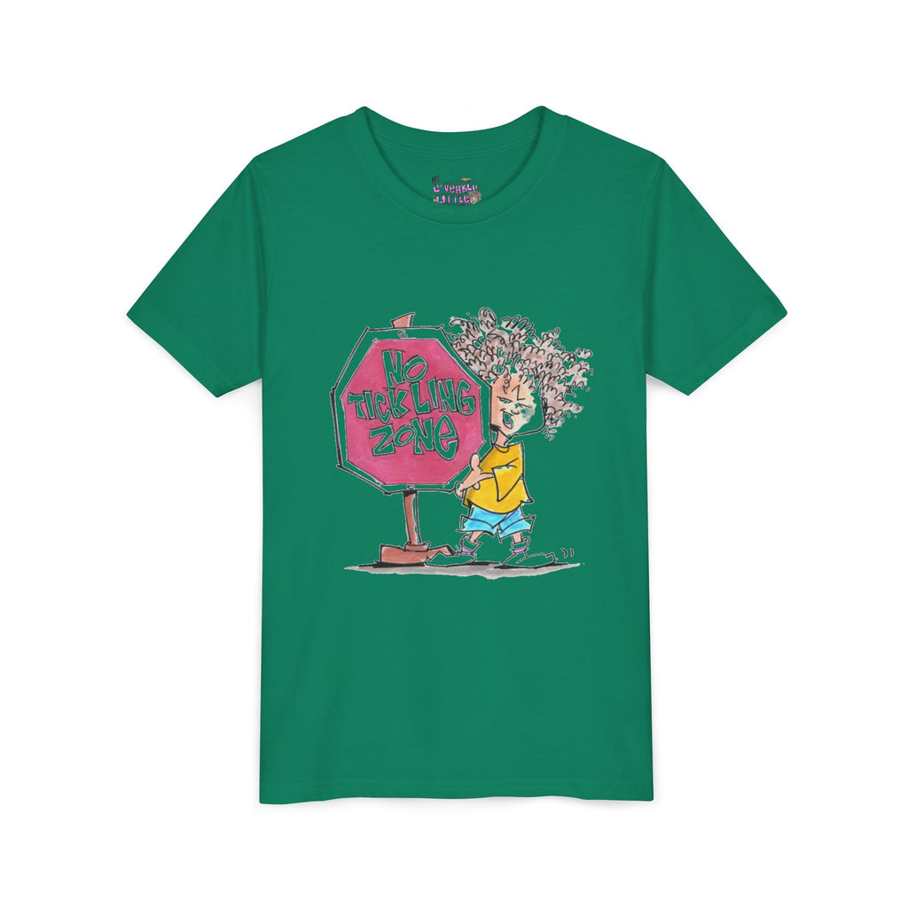 No Tickling Zone youth tee | Kid cartoon sign illustration