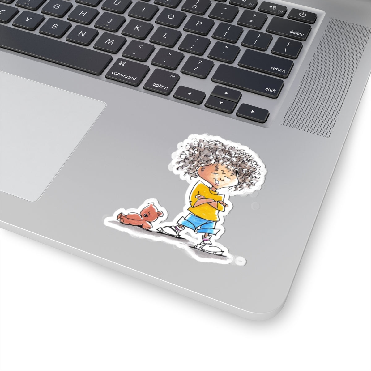 Kiss-Cut Sticker — Confident Kid with Teddy (Inspired by My Loveable Little Monster)
