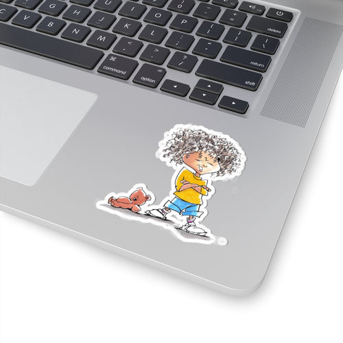Kiss-Cut Sticker — Confident Kid with Teddy (Inspired by My Loveable Little Monster)