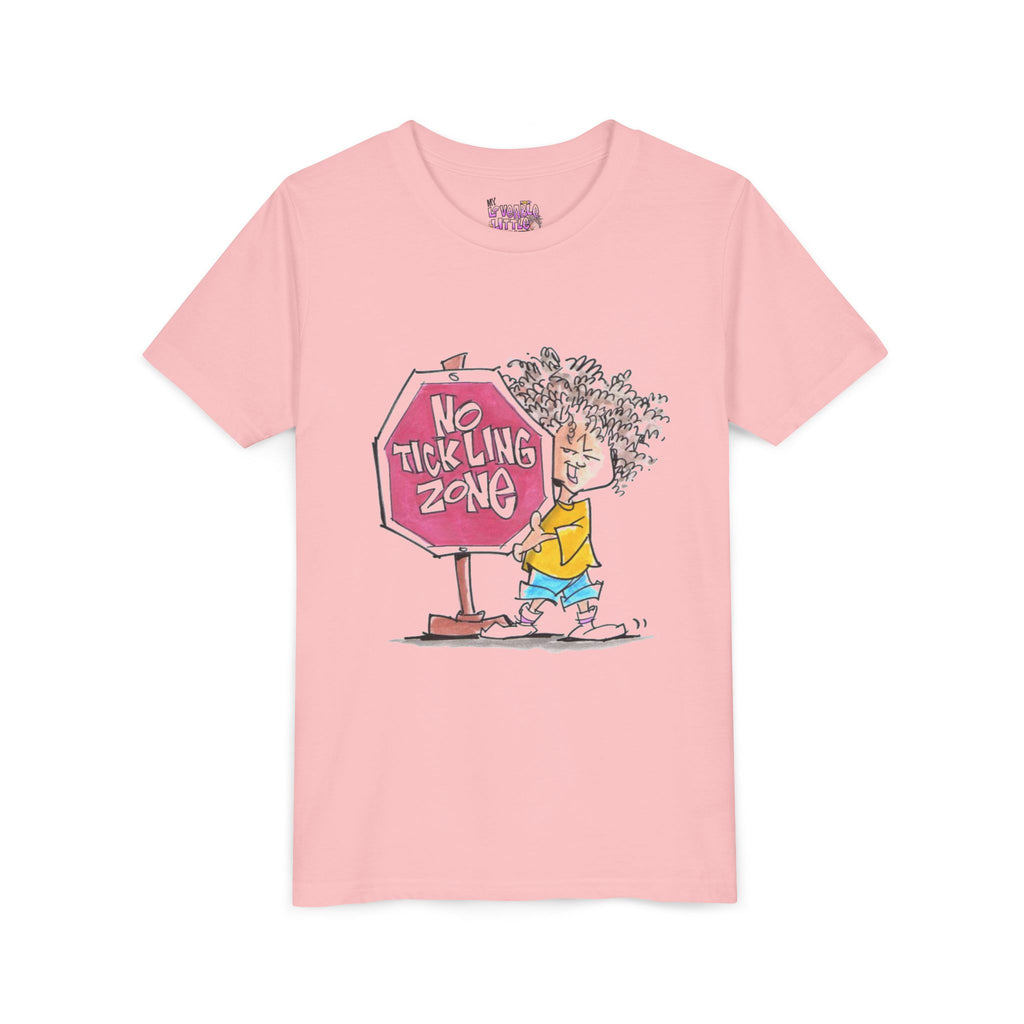 No Tickling Zone youth tee | Kid cartoon sign illustration