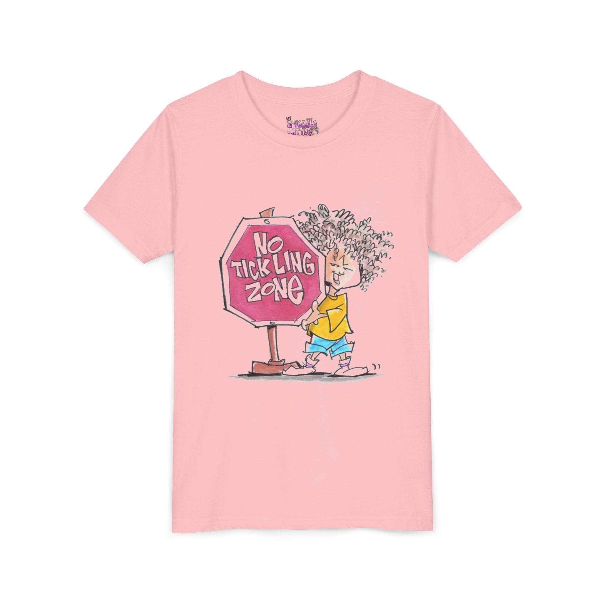 No Tickling Zone youth tee | Kid cartoon sign illustration
