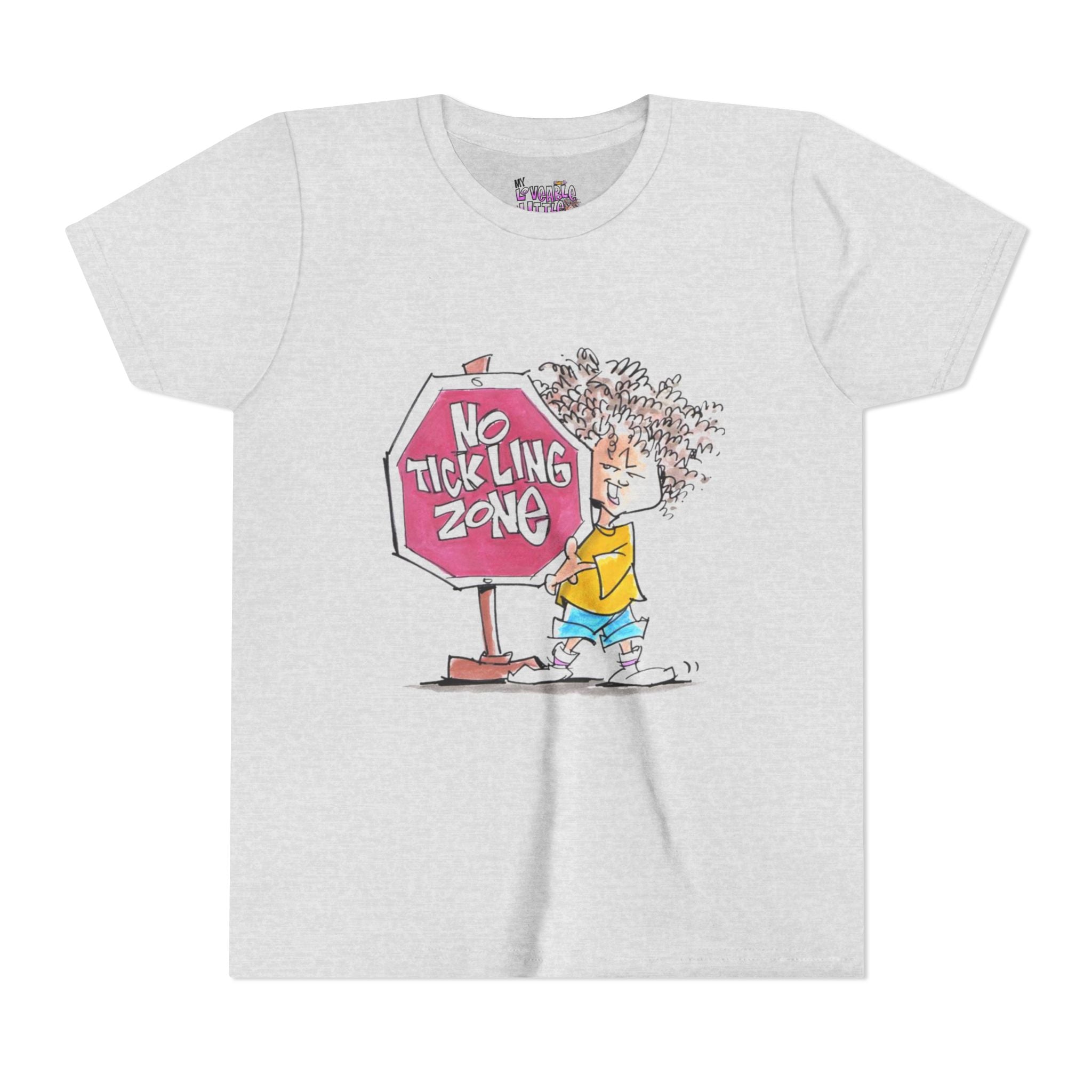 No Tickling Zone youth tee | Kid cartoon sign illustration