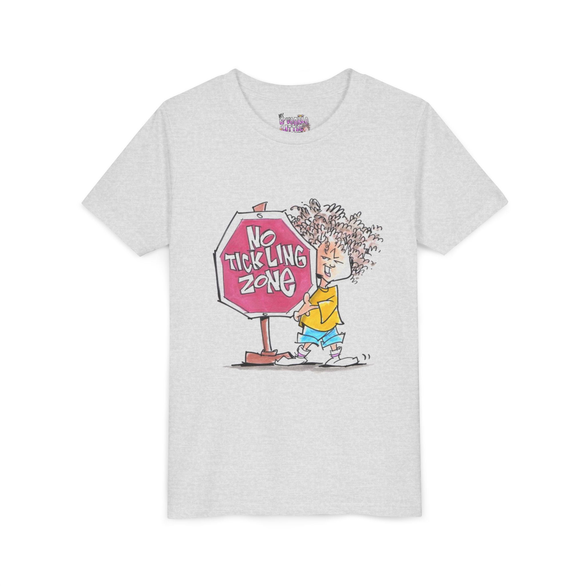 No Tickling Zone youth tee | Kid cartoon sign illustration