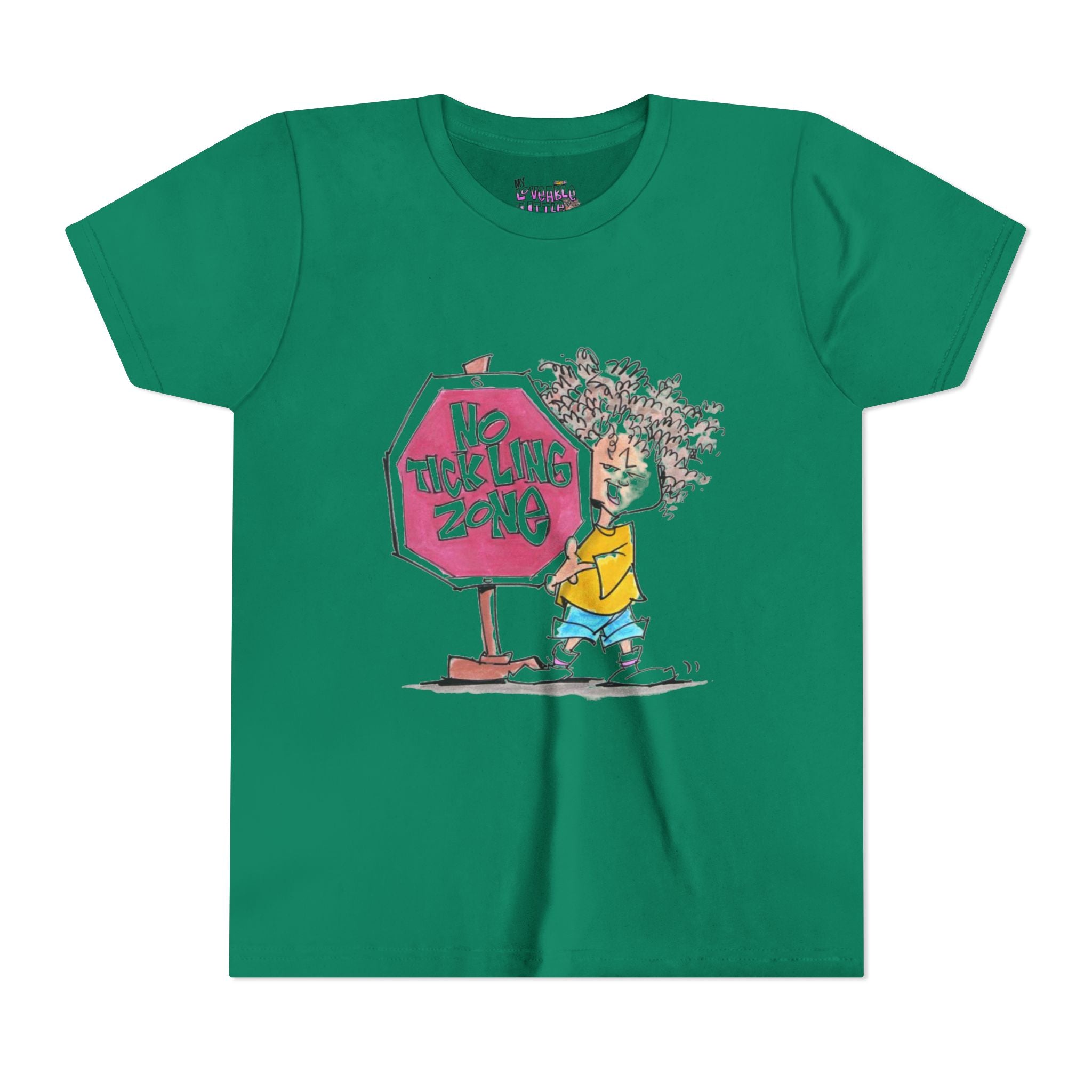 No Tickling Zone youth tee | Kid cartoon sign illustration